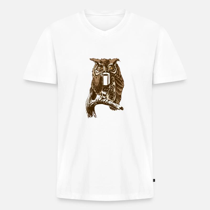 Kaffee-Eule braun - Männer Premium Bio T-Shirt mit V-Ausschnitt - Weiß