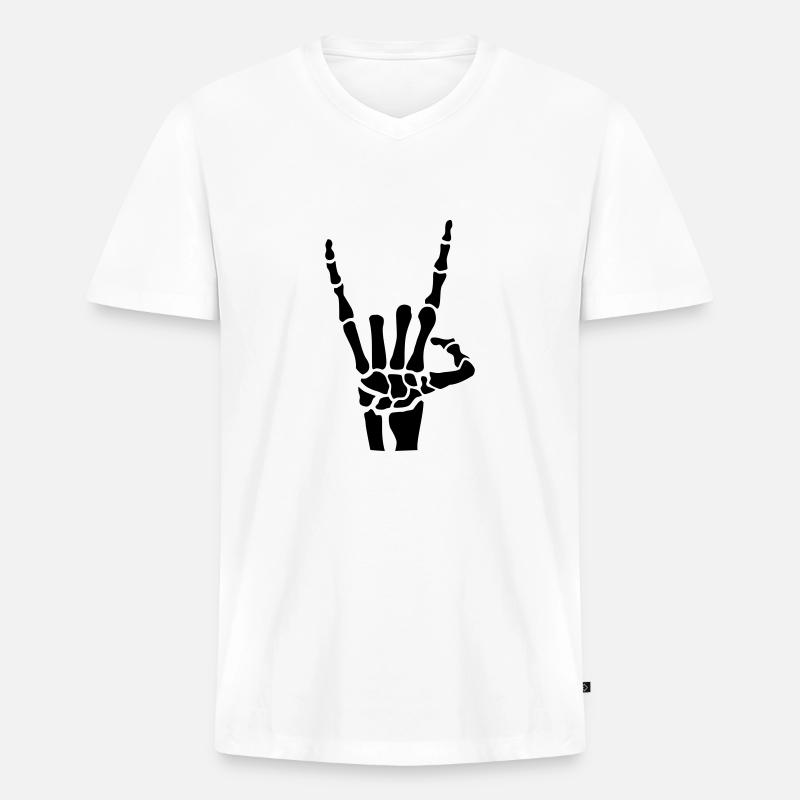 Rock Hand - Männer Premium Bio T-Shirt mit V-Ausschnitt - Weiß