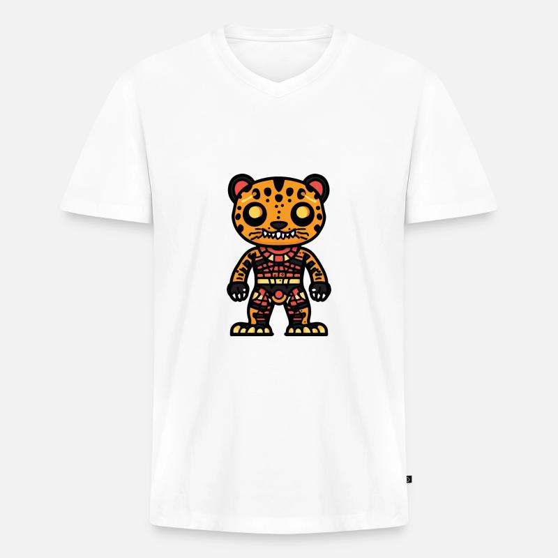 Leopard Halloween Comic Zombie - Männer Premium Bio T-Shirt mit V-Ausschnitt - Weiß