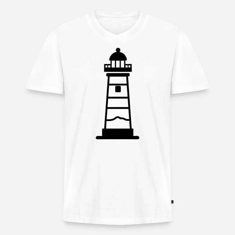 Leuchtturm - Männer Premium Bio T-Shirt mit V-Ausschnitt - Weiß