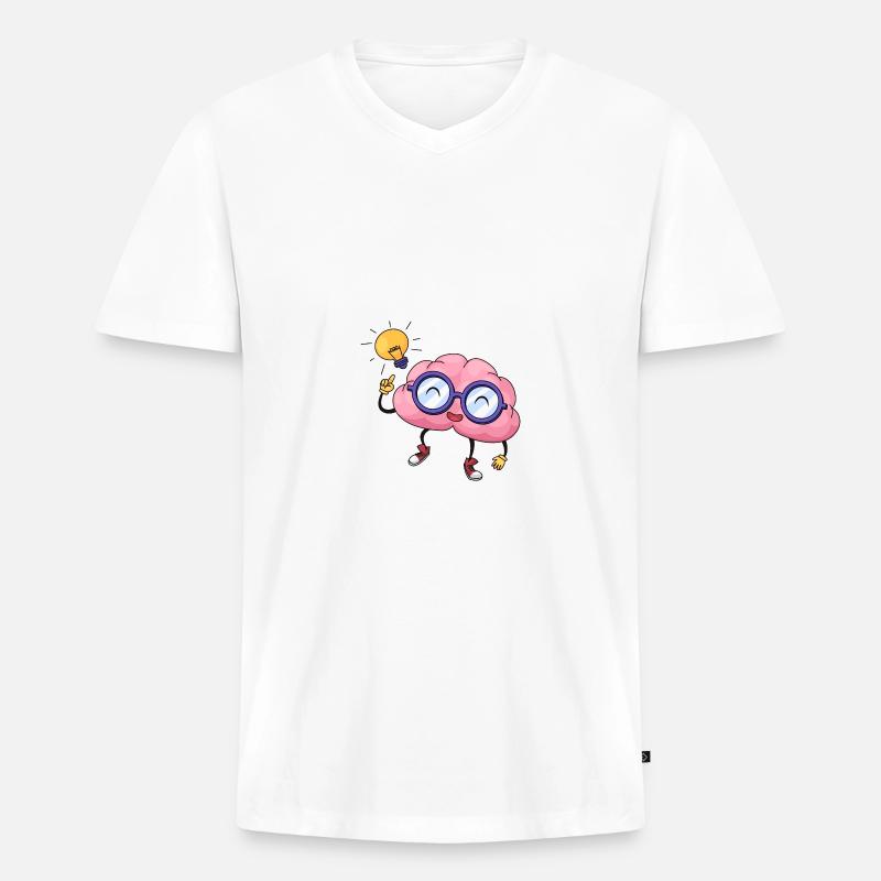 Gehirn Idee Comic Hand gezeichnet - Männer Premium Bio T-Shirt mit V-Ausschnitt - Weiß