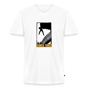 Montez Cologne Hohenzollern pont - T-shirt encolure en V Premium bio Homme - blanc - Devant - Nico (187cm)