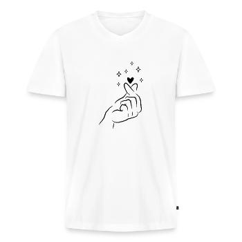 Finger Heart Korean K Pop - Men's Premium Organic T-shirt with V-neck - white - Front - Nico (187cm)