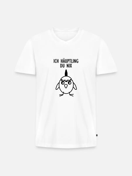 Ich Häuptling - Du nix - Männer Premium Bio T-Shirt mit V-Ausschnitt - Weiß