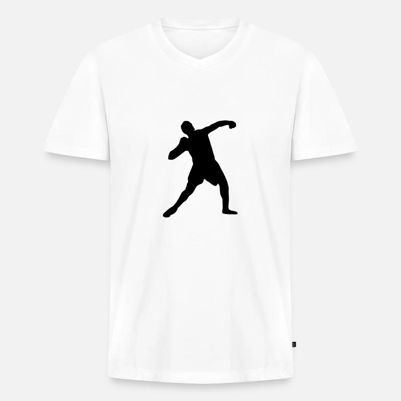 Kugelstoßen, Kugelstoßer - Leichathletik - Männer Premium Bio T-Shirt mit V-Ausschnitt - Weiß