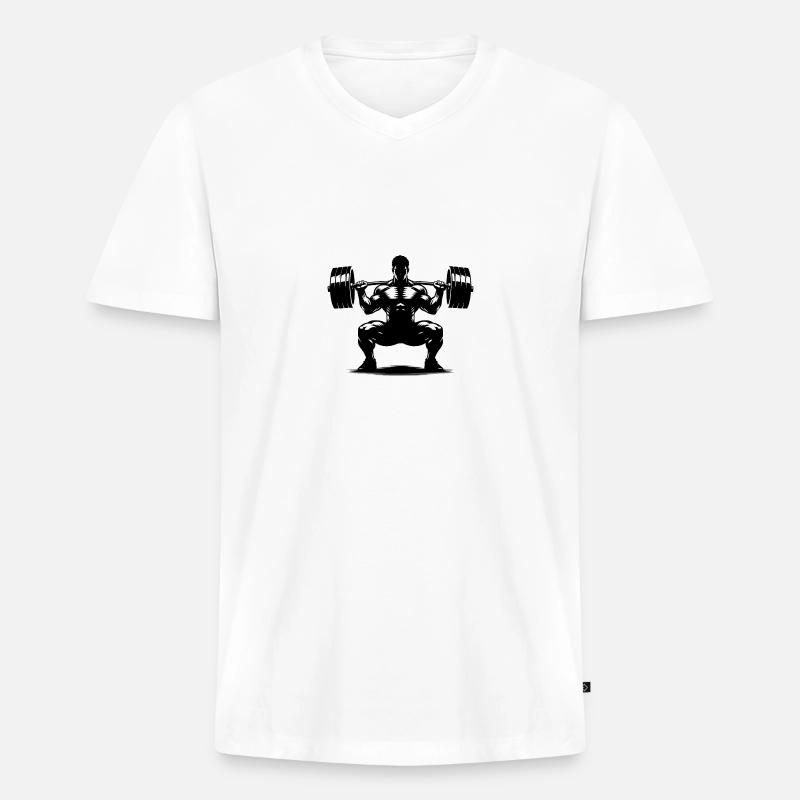 Gewichtheber mit schwerer Langhantel - Männer Premium Bio T-Shirt mit V-Ausschnitt - Weiß