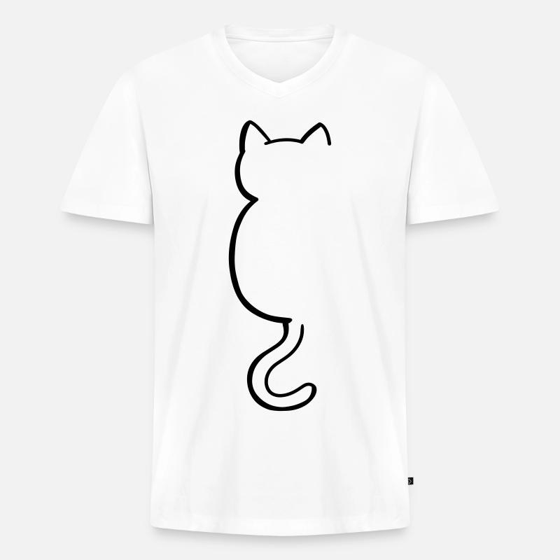 Katze Silouette - Männer Premium Bio T-Shirt mit V-Ausschnitt - Weiß