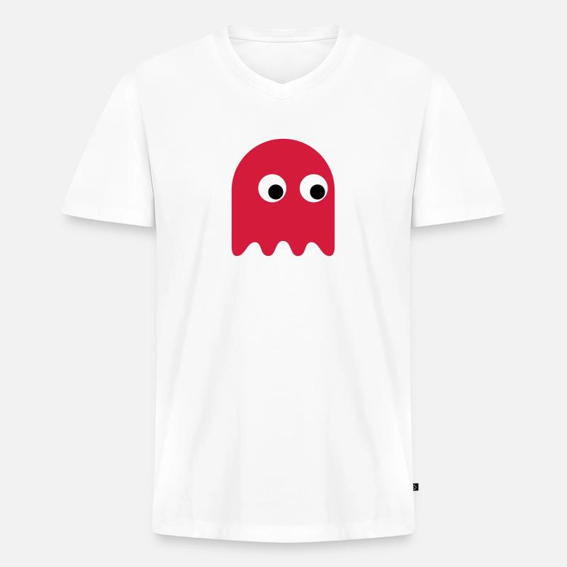 Game Classics Ghost - Männer Premium Bio T-Shirt mit V-Ausschnitt - Weiß