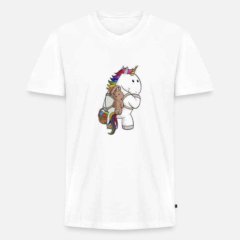 Oster Comic Einhorn - Männer Premium Bio T-Shirt mit V-Ausschnitt - Weiß