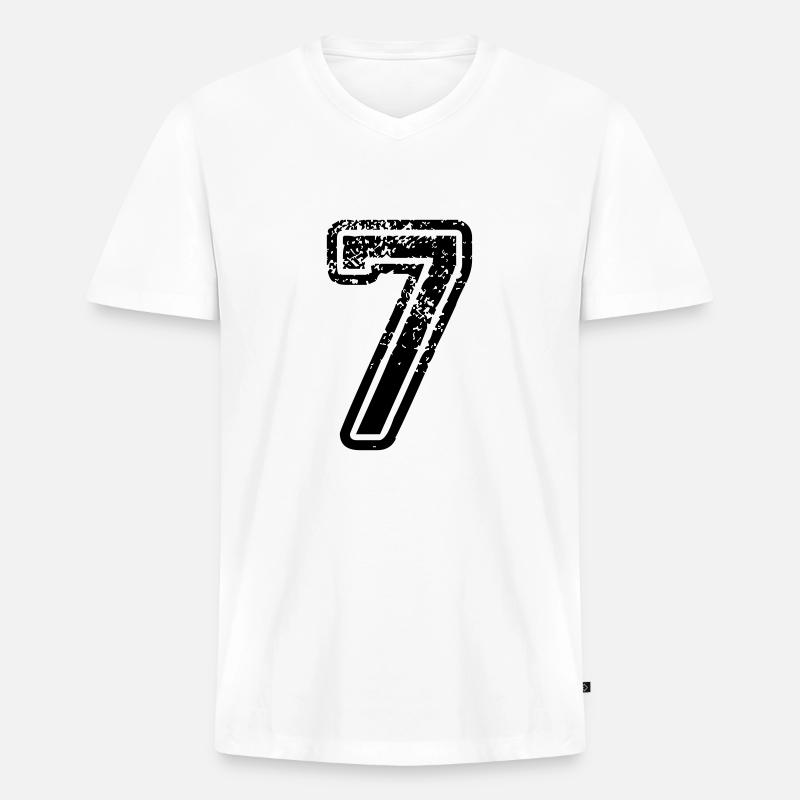 7 - Nummer - Männer Premium Bio T-Shirt mit V-Ausschnitt - Weiß