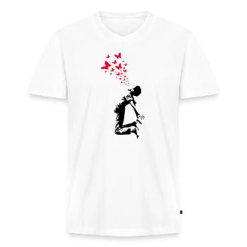 Style artistique de rue Butterfly Boy - T-shirt encolure en V Premium bio Homme - blanc - Devant - Nico (187cm)