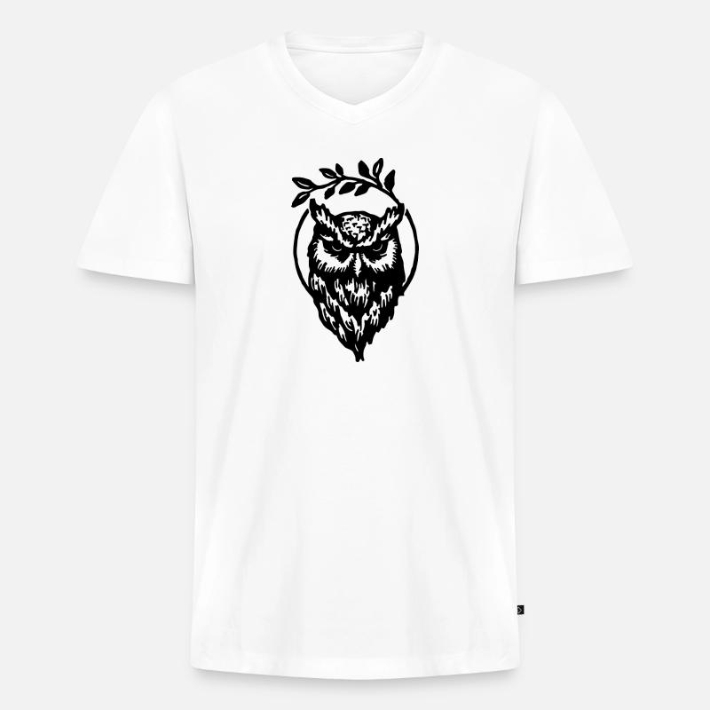 Eule - Männer Premium Bio T-Shirt mit V-Ausschnitt - Weiß