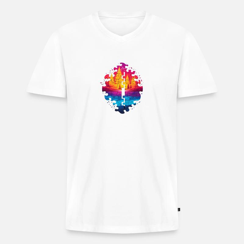 wunderschöne Puzzle Landschaft - Männer Premium Bio T-Shirt mit V-Ausschnitt - Weiß