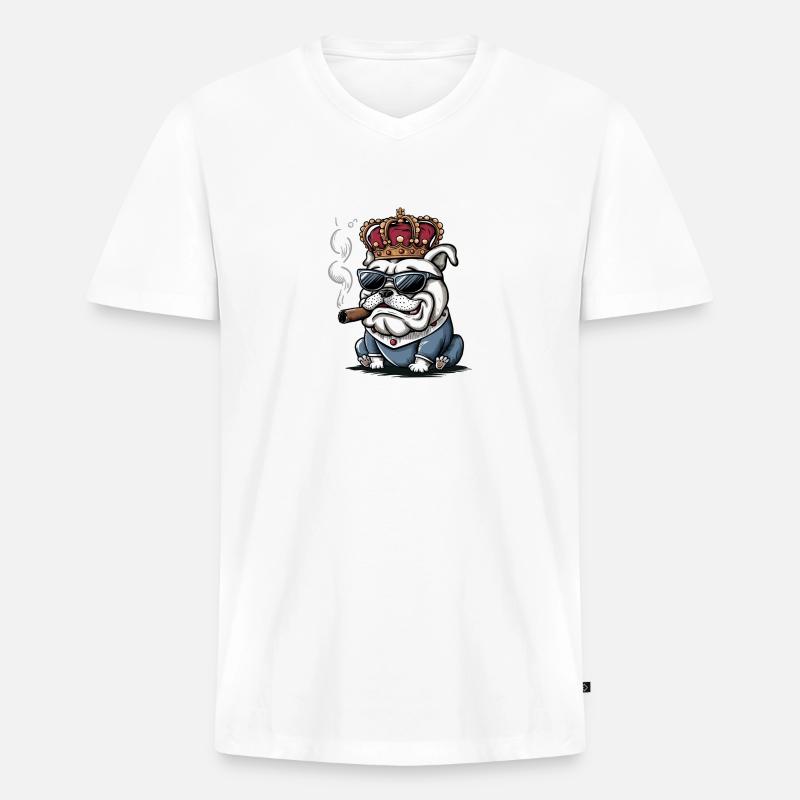 Cooler Hund - Männer Premium Bio T-Shirt mit V-Ausschnitt - Weiß