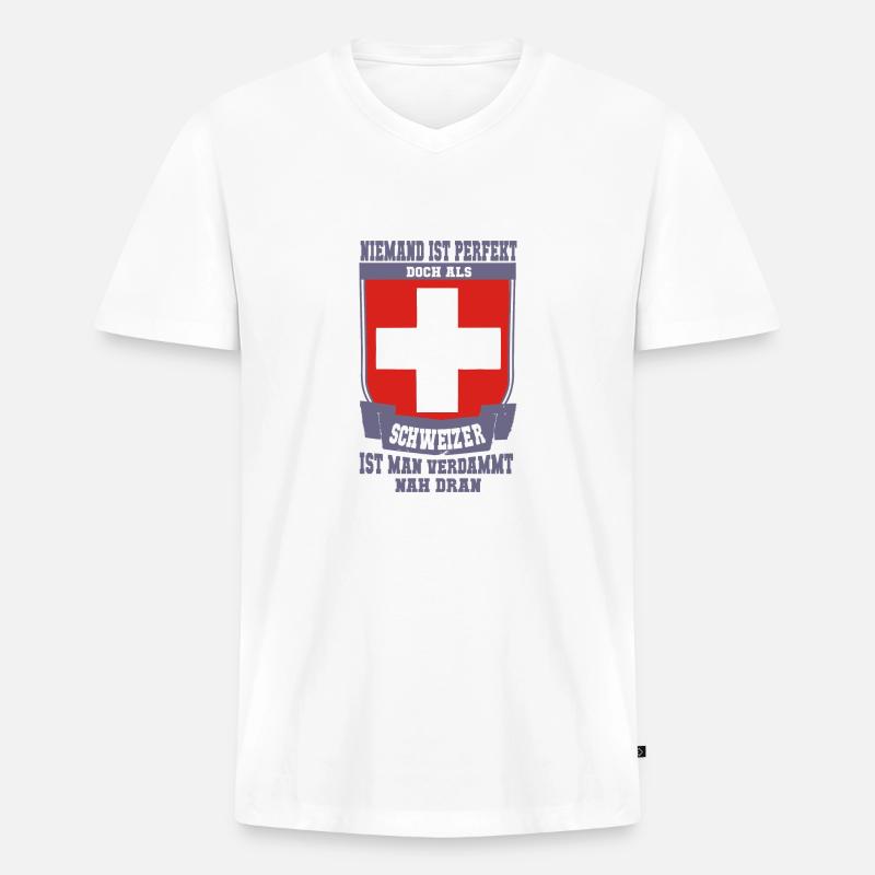 Schweizer Perfekt - Männer Premium Bio T-Shirt mit V-Ausschnitt - Weiß