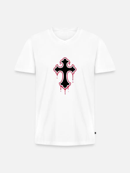 gothic, splatter, cross - Men's Premium Organic T-shirt with V-neck - white