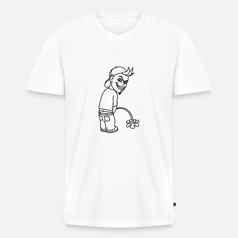 Pee Boy 2c - Männer Premium Bio T-Shirt mit V-Ausschnitt - Weiß