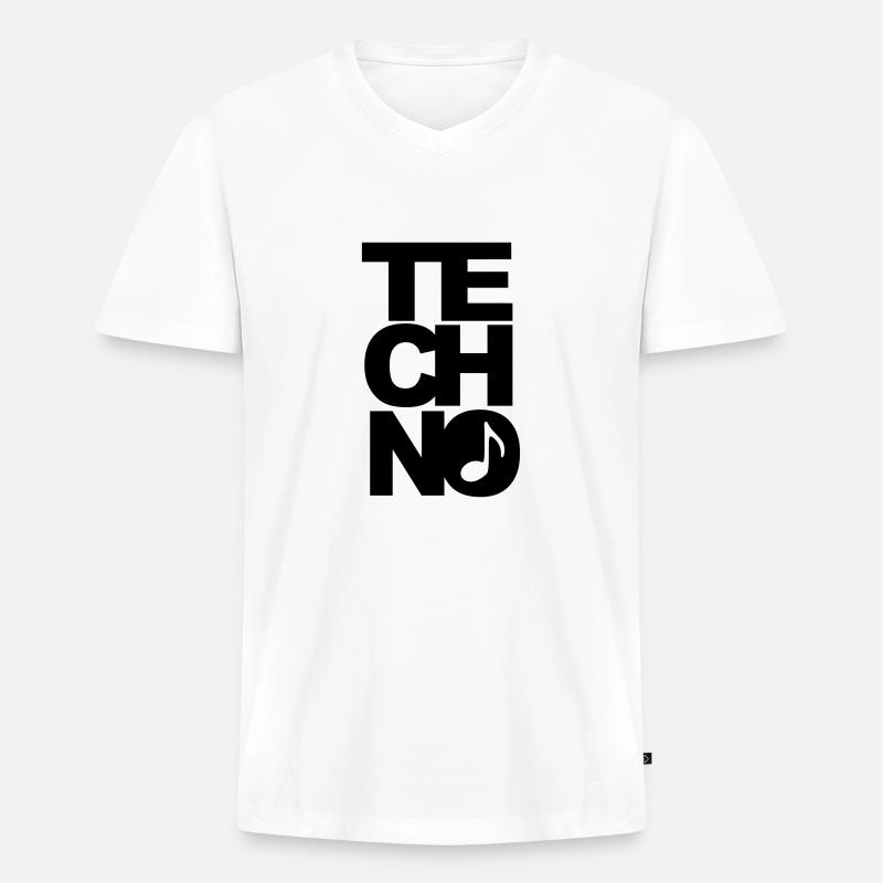 techno - Männer Premium Bio T-Shirt mit V-Ausschnitt - Weiß