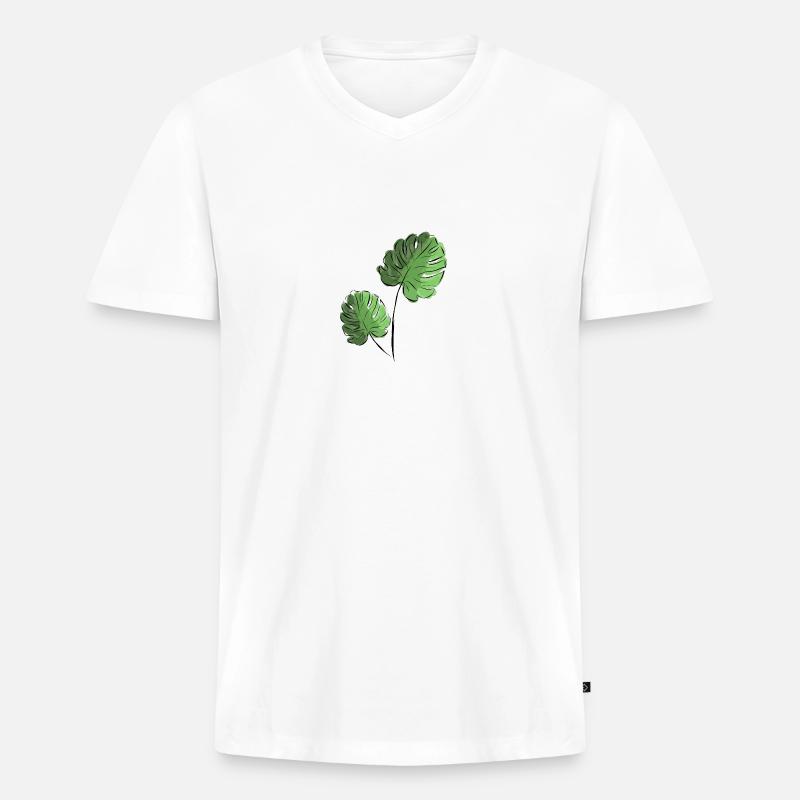 Monsetra Ableger mit zwei Blättern - Männer Premium Bio T-Shirt mit V-Ausschnitt - Weiß