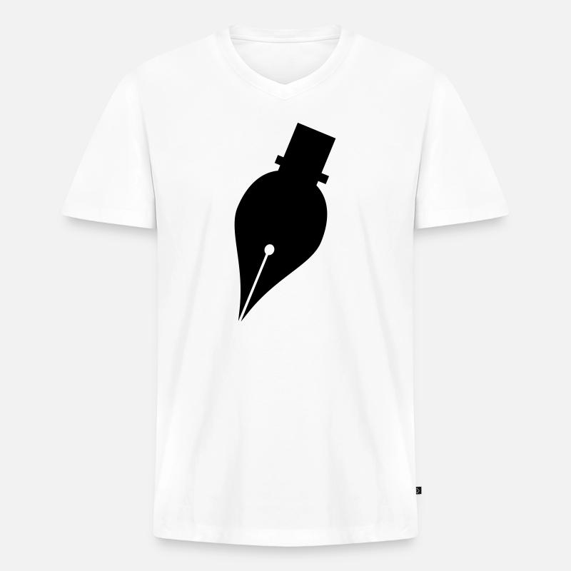 Schreibstift oder Tintenstift-Logo für Schreiber - Männer Premium Bio T-Shirt mit V-Ausschnitt - Weiß