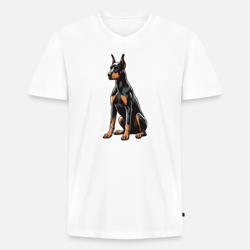 Dobermann - Männer Premium Bio T-Shirt mit V-Ausschnitt - Weiß