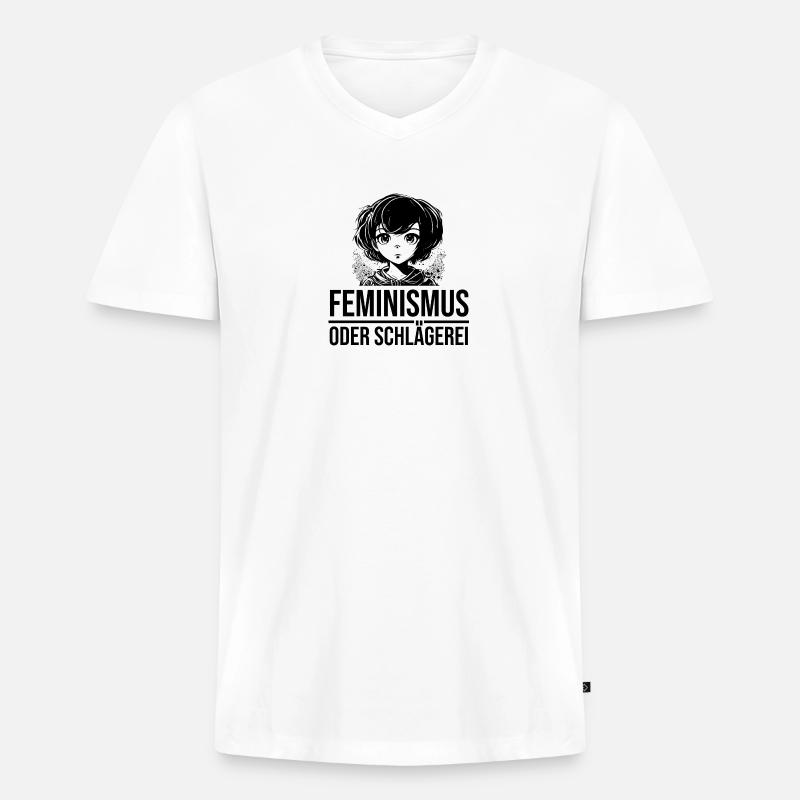 Feminismus oder Schlägerei - Männer Premium Bio T-Shirt mit V-Ausschnitt - Weiß