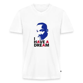 MARTIN LUTHER KING - Männer Premium Bio T-Shirt mit V-Ausschnitt - Weiß - Vorne - Nico (187cm)