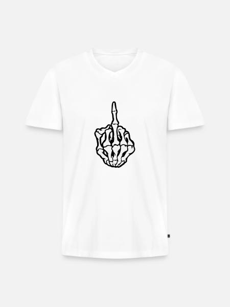Skull Mittelfinger - Männer Premium Bio T-Shirt mit V-Ausschnitt - Weiß