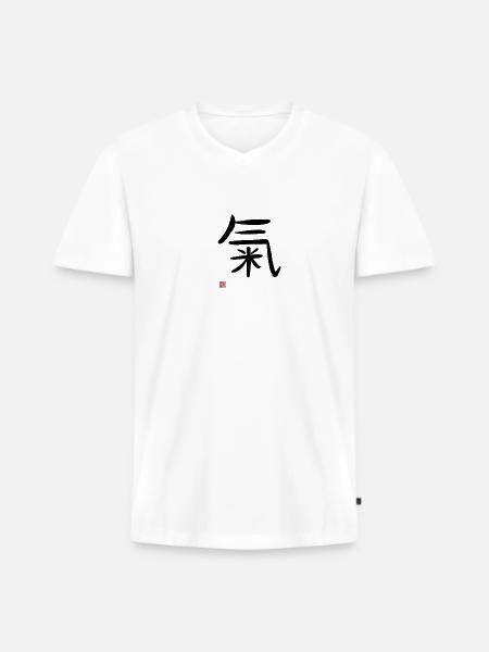 Qi | Chinesisches Schriftzeichen | Spirituelle Energie - MĂ€nner Premium Bio T-Shirt mit V-Ausschnitt - WeiĂ