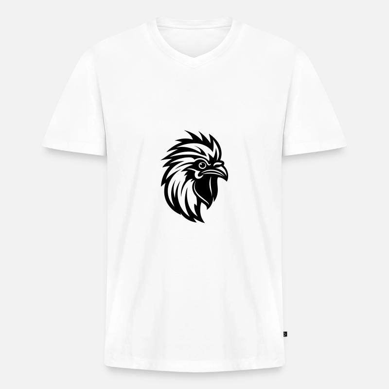Hahn Kopf - Männer Premium Bio T-Shirt mit V-Ausschnitt - Weiß
