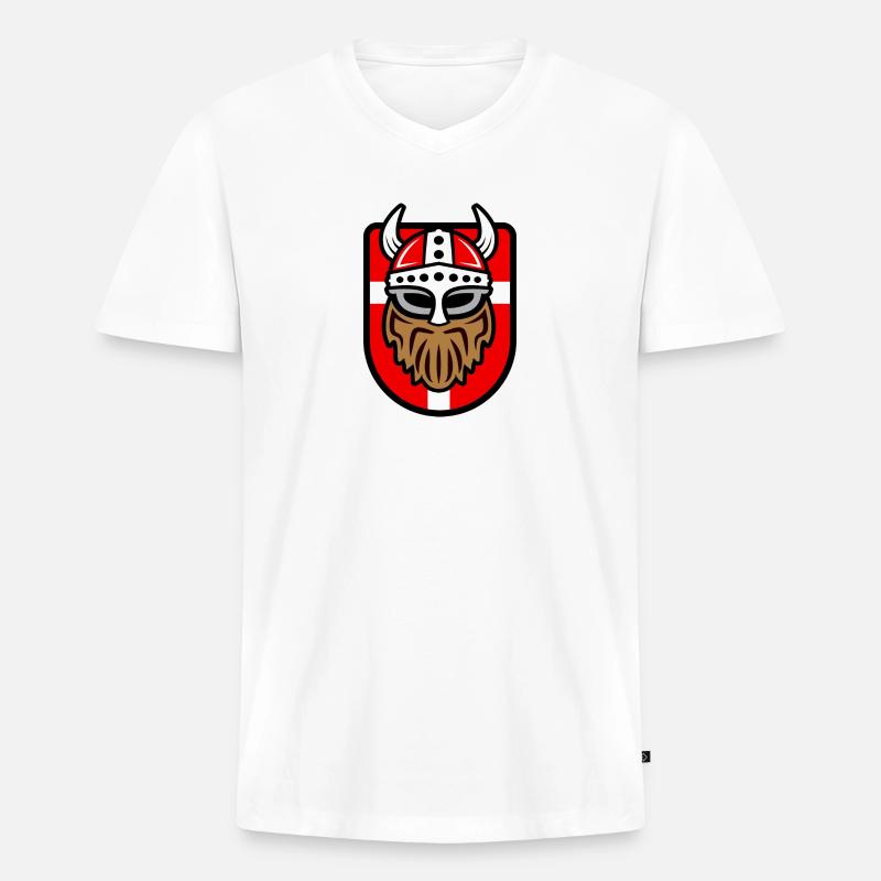 Cooler Wikinger mit Dänischer Flagge - Männer Premium Bio T-Shirt mit V-Ausschnitt - Weiß