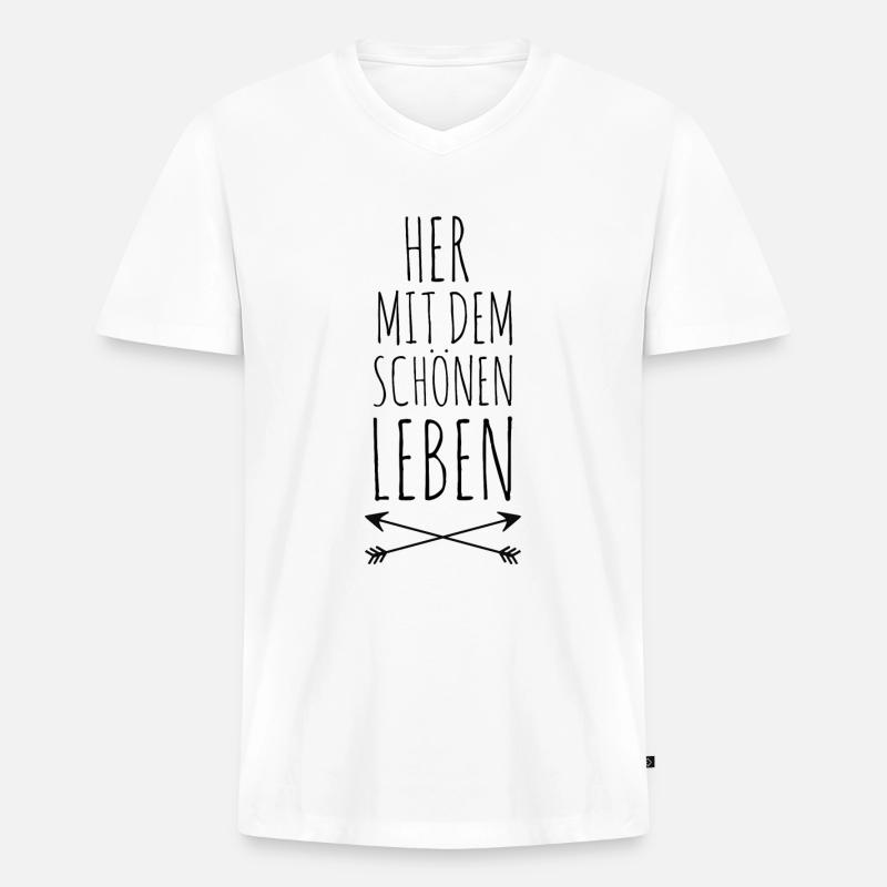 Her mit dem schönen Leben - Geschenkidee - Männer Premium Bio T-Shirt mit V-Ausschnitt - Weiß