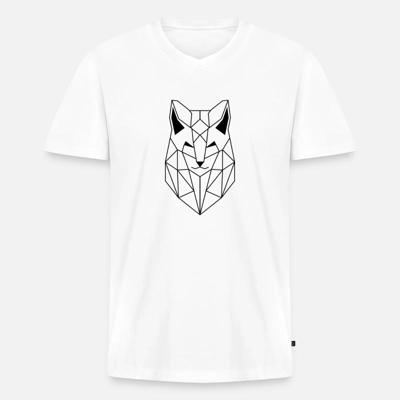 Polygonal Wolf schwarze Version - Männer Premium Bio T-Shirt mit V-Ausschnitt - Weiß