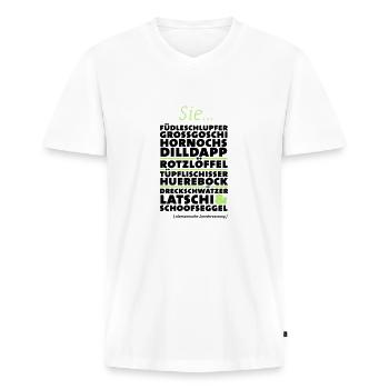 Alemannische Zurechtweisung - Männer Premium Bio T-Shirt mit V-Ausschnitt - Weiß - Vorne - Nico (187cm)