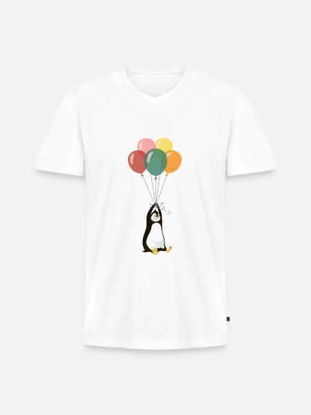 Flying Pinguin - Männer Premium Bio T-Shirt mit V-Ausschnitt - Weiß