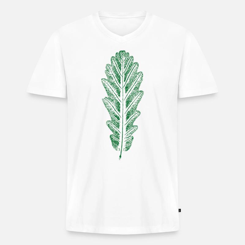 Eiche - Blatt / Eichenblatt - DRUCK - Männer Premium Bio T-Shirt mit V-Ausschnitt - Weiß