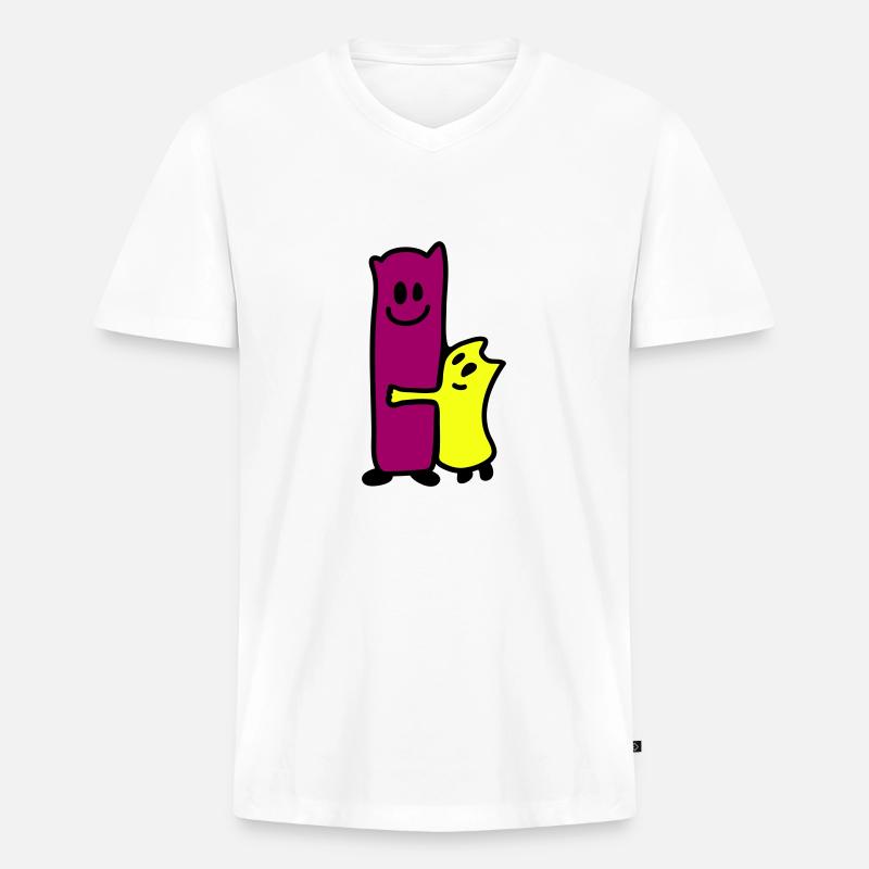 Umarmen - Männer Premium Bio T-Shirt mit V-Ausschnitt - Weiß