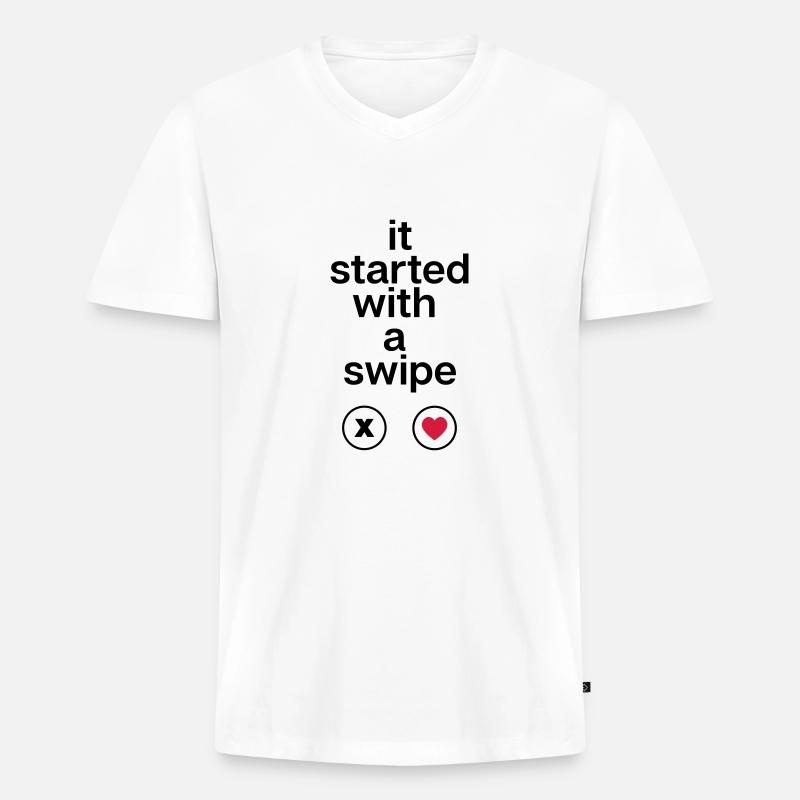 it started with a swipe - Männer Premium Bio T-Shirt mit V-Ausschnitt - Weiß