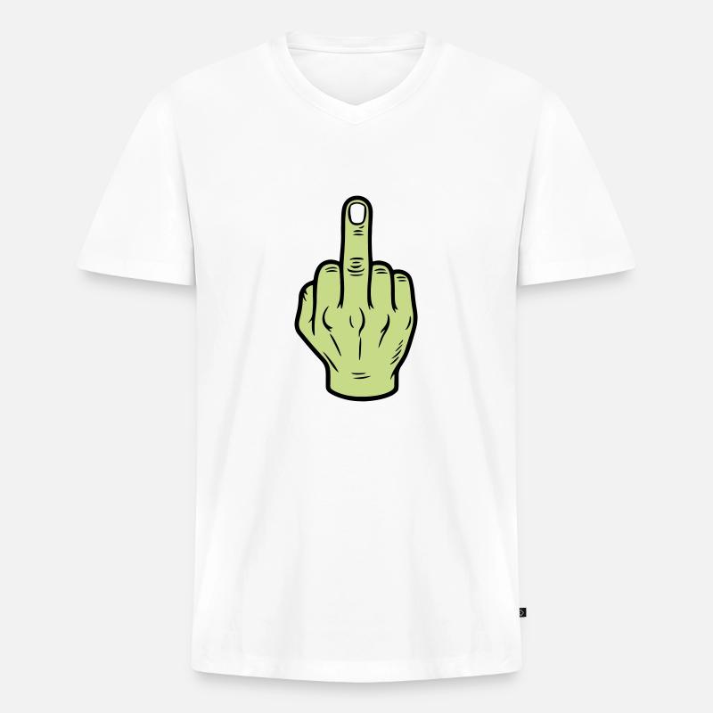 Mittelfinger Hand Symbol - Männer Premium Bio T-Shirt mit V-Ausschnitt - Weiß