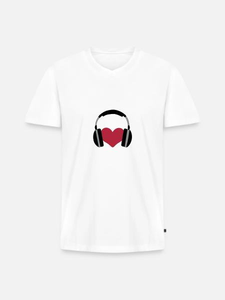Liebe Musik Herz Kopfhörer - Männer Premium Bio T-Shirt mit V-Ausschnitt - Weiß