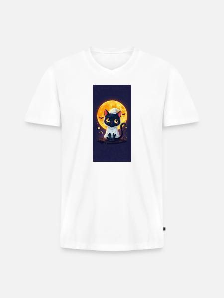 Moonlight Cat in Ghost Cloak - Men's Premium Organic T-shirt with V-neck - white