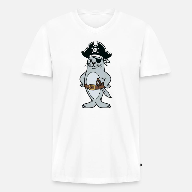 Robbenpirat - Männer Premium Bio T-Shirt mit V-Ausschnitt - Weiß