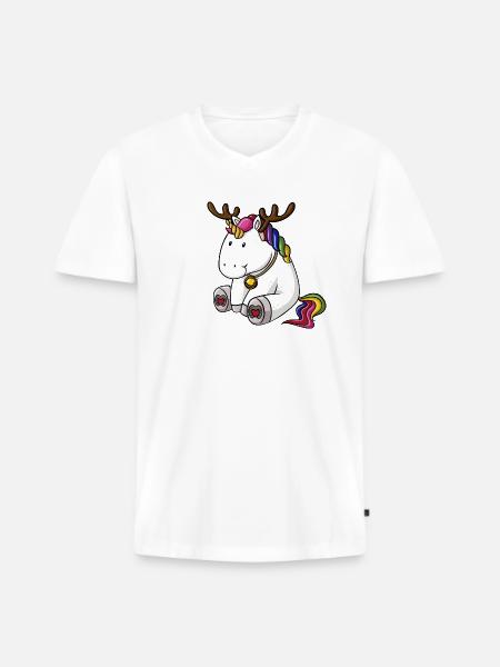Weihnachts Einhorn - Männer Premium Bio T-Shirt mit V-Ausschnitt - Weiß