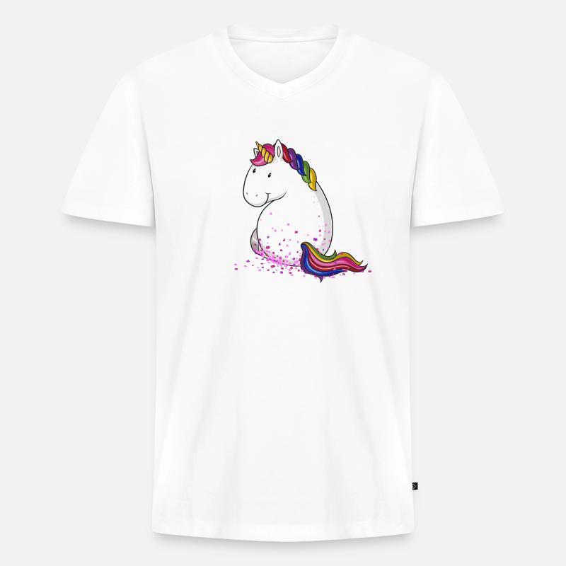 Konfetti Einhorn Comic - Männer Premium Bio T-Shirt mit V-Ausschnitt - Weiß