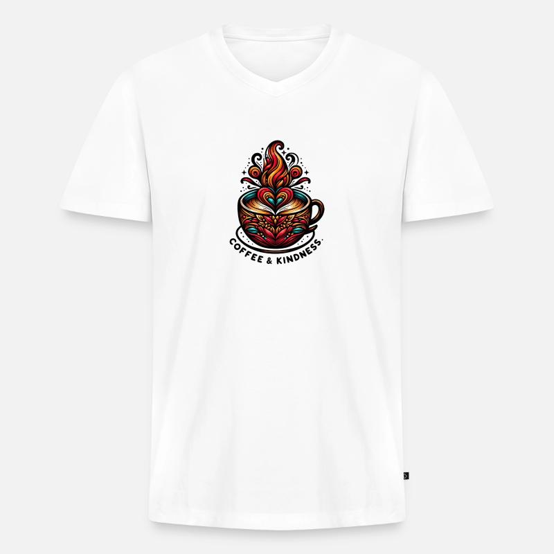 Coffee & Kindness - Männer Premium Bio T-Shirt mit V-Ausschnitt - Weiß