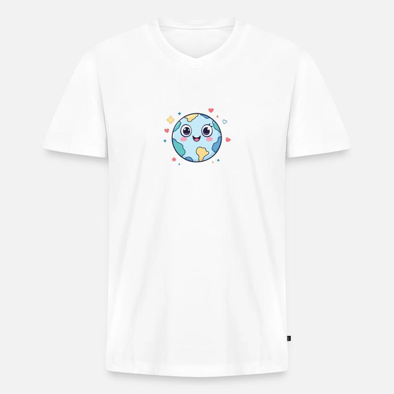 Erde - Männer Premium Bio T-Shirt mit V-Ausschnitt - Weiß