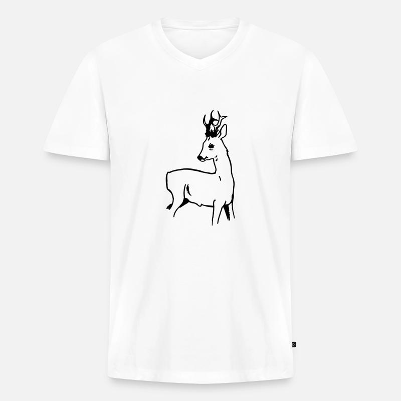 Rehbock - Männer Premium Bio T-Shirt mit V-Ausschnitt - Weiß