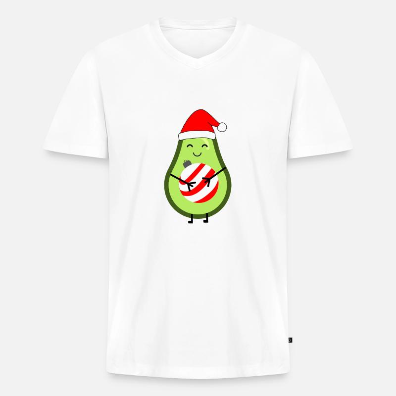 Liebevolle Avocado mit Weihnachtskugel - Männer Premium Bio T-Shirt mit V-Ausschnitt - Weiß