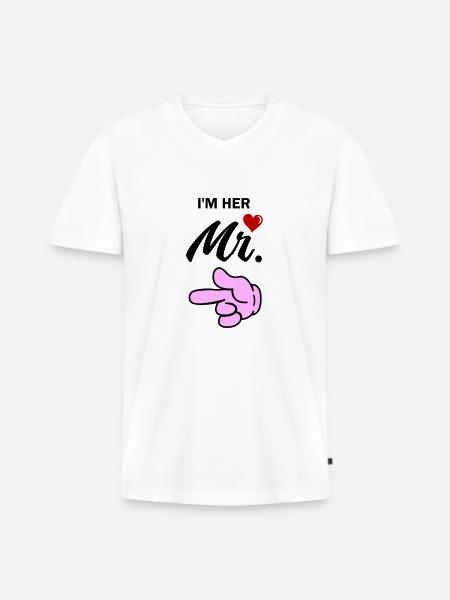im her mr - Männer Premium Bio T-Shirt mit V-Ausschnitt - Weiß