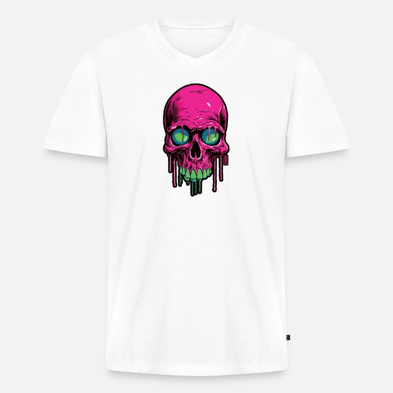 Pink Skull - Männer Premium Bio T-Shirt mit V-Ausschnitt - Weiß